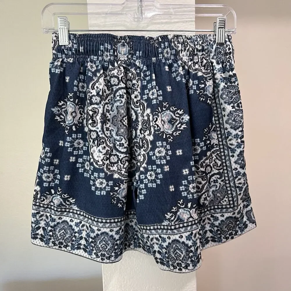 Inaka Power Shorts Mens (M) 25” Mesh Blue Paisley Pattern Streetwear 5” Inseam